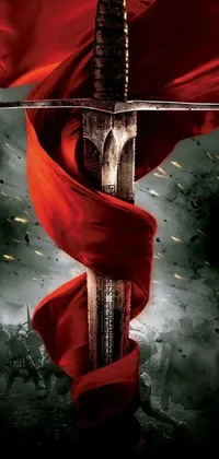 Our latest phone live wallpaper features a detailed sword with a red cloth wrapped elegantly around it