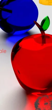 "Enjoy a stunning phone wallpaper with a ray-traced image of two apples in vibrant and bold colors! The red apple stands out from the green apple, set against a backdrop of cobalt blue