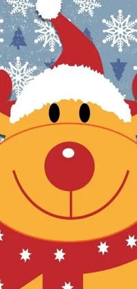 This live wallpaper showcases an adorable cartoon bear with a festive Santa hat and scarf