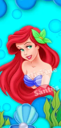 This live wallpaper depicts Ariel from The Little Mermaid in a colorful cartoon style illustration
