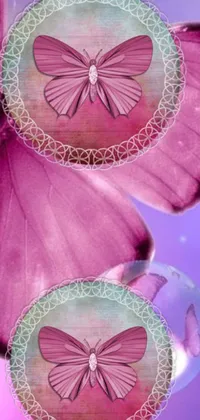 This phone live wallpaper showcases two pink butterflies flying gracefully alongside each other