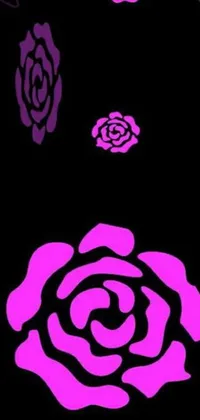 This pink roses live wallpaper features a beautiful display of pop art roses set against a sleek black background
