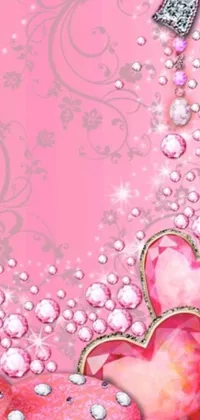 This phone live wallpaper boasts a stunning pink background adorned with hearts, flowers, and digital art from DeviantArt
