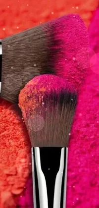 This phone live wallpaper showcases a stunning neo-fauvist composition with a makeup brush on a towel