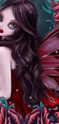 This stunning live wallpaper showcases a long-haired woman donning a red dress amidst magical scenery