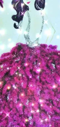 Add a touch of glamour to your phone screen with this live wallpaper featuring a stunning painting of a woman in a pink dress surrounded by festive Christmas decor
