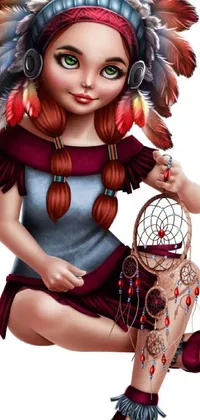 This phone live wallpaper features a charming digital art illustration of a little girl holding a basket, in a whimsical cartoon style