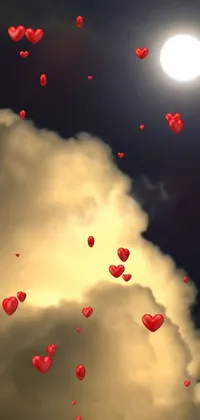 Get ready to feel the love with this beautiful live wallpaper for your phone! The scene features many red hearts floating in front of a full moon, creating a romantic and whimsical atmosphere