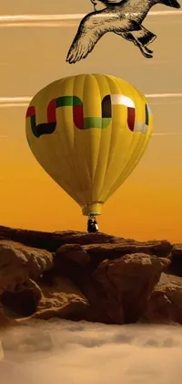 This stunning live wallpaper features hot air balloons floating through a desert landscape, with rocks scattered through the air