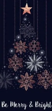 This stunning live phone wallpaper features a Christmas card style design, complete with falling snowflakes and stars against a dark blue background with stipple pattern