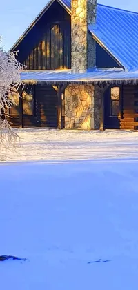 &quot;Snowy field live wallpaper for phone with video of a charming log cabin situated in the middle of a serene snowcovered countryside