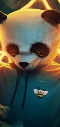 This phone live wallpaper features a close-up view of a cheerful panda bear wearing a trendy hoodie