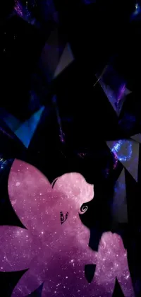This phone live wallpaper features a pink fairy sitting on a purple and black background