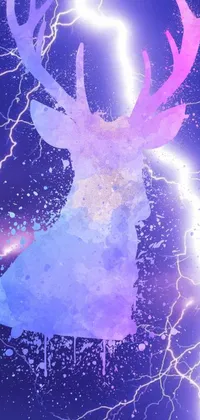 The live phone wallpaper is enlivening with a deer head and lightning in the ambiance