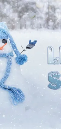 This live phone wallpaper features an adorable snowman standing in the snow
