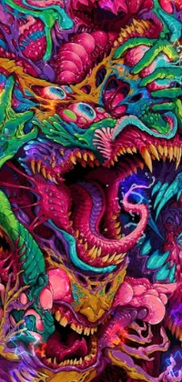 Looking for a jaw-dropping phone live wallpaper? Check out this ultradetailed painting of a dragon! With stunning fractal patterns and a psychedelic background, this colorful fantasy art is sure to mesmerize you