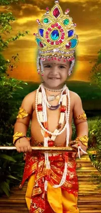 Get ready to add an irresistible live wallpaper showcasing an adorable little boy wearing a crown and holding a stick to your phone! This digital art captures an attractive male deity in a fun and playful manner that is sure to add charm and humor to your screen