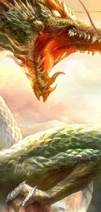 The phone live wallpaper features a close-up of a dragon flying over water