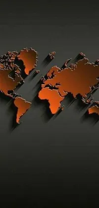Looking for a unique and visually stunning phone live wallpaper? Look no further than this world map design by Kuno Veeber! Featuring a black and orange color scheme, with a 3D shading effect, this wallpaper includes a rotating globe and animated clouds for a dynamic and engaging visual experience
