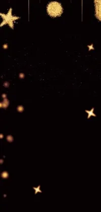 This phone live wallpaper features black background with gold stars and sparkles, an album cover, background image, firefly, profile picture, and grainy image