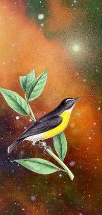 This phone live wallpaper is a breathtaking depiction of a bird resting on a branch, set against a mesmerizing space-themed background