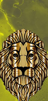 The Lion Live Wallpaper showcases a bold and intricate drawing of a lion's head set against a stunning yellow background