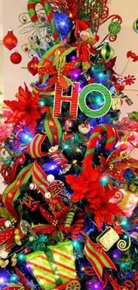 Experience the holiday cheer year-round with this gorgeous Christmas tree phone live wallpaper! The image captures a colorful and eye-catching decor with a perfect blend of tumblr and toyism art styles
