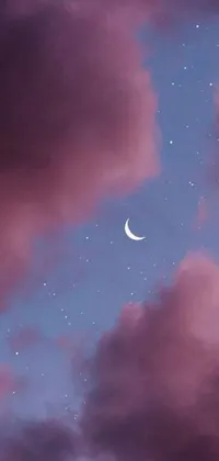 Get lost in an enchanting night sky with crescent and stars live wallpaper