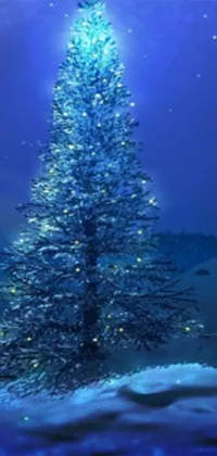 This enchanting phone live wallpaper features a stunningly designed Christmas tree decorated with sparkling ornaments and shining lights, set against a serene snow-covered ground
