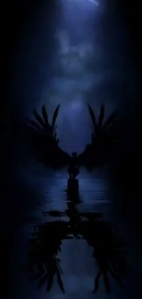 This live phone wallpaper features stunning concept art of a bird sitting by the water under a full moon
