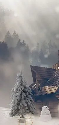 Add a touch of winter magic to your phone's background with this beautiful live wallpaper! Featuring a charming house and snowman in dreamy matte painting style, this wallpaper is sure to enchant and delight