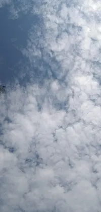 This live phone wallpaper depicts a plane flying through a blue sky filled with cotton clouds