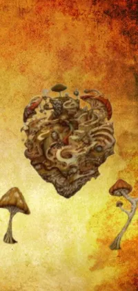 This live wallpaper for your mobile phone features a heart-shaped painting made of mushrooms