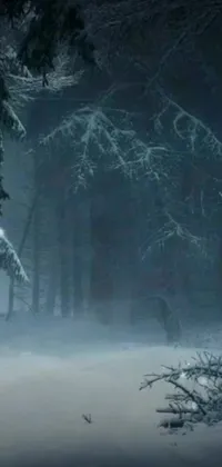 This live wallpaper shows a red fire hydrant in a snowy forest painted in matte technique creating a visual art that reminds us of Ivan Kramskoi's art style