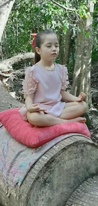 This live Wallpaper features a young girl, sitting on a log in a serene forest setting