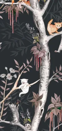 If you're looking for a charming phone live wallpaper, this digital rendering of cats sitting on top of a tree is perfect for you