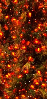 Get into the holiday spirit with this stunning phone live wallpaper featuring a close-up of a Christmas tree adorned with red lights and traditional decorations