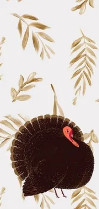 This phone live wallpaper showcases a digital rendering of a turkey with ferns in the background