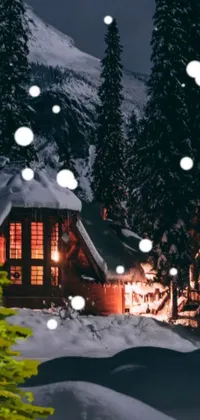 Transform your phone into a winter wonderland with this live wallpaper featuring a cabin in the heart of a snowy forest