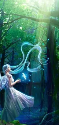 The Angel in the Forest live wallpaper is an ethereal and captivating anime nature wallpaper by Ju Lian