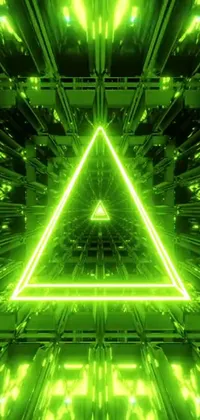 This live wallpaper for phones features a neon green triangle set against a dark background
