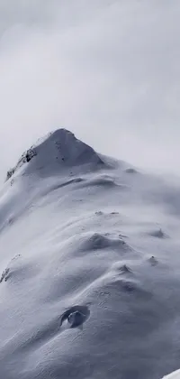 This phone live wallpaper showcases a skier racing down a snowy slope as seen from a distance in foggy weather