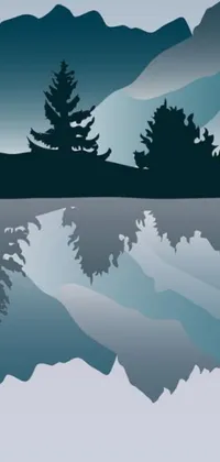 This phone live wallpaper showcases a stunning vector art scene of mountain reflections on water