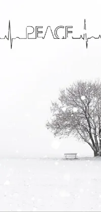 This serene live wallpaper depicts a minimalistic artwork of a tree standing in a snow-covered meadow