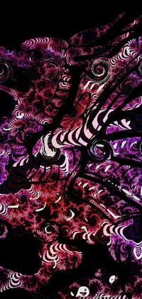 This live wallpaper features a digital drawing of a dragon in vivid purple and red hues against a black background