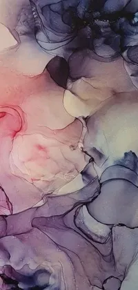 This phone live wallpaper features an abstract art painting in pink and grey muted colors made with alcohol ink on parchment by Leticia Gillett