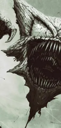 This phone live wallpaper features a terrifying close-up of a monstrous creature with its jaws agape