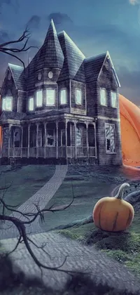 Experience the frightful delight of Halloween with this digital art live wallpaper