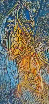 This mesmerizing phone live wallpaper showcases a detailed, ultrafine painting of a mythical bird with a golden beak and blue-green feathers