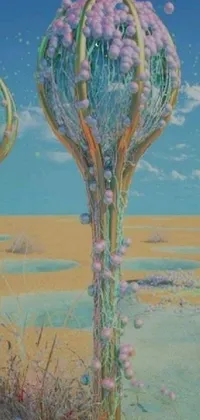 This phone live wallpaper displays a gorgeous painting of desert trees in vibrant colours